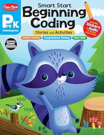 Evan - Moor Smart Start Beginning Coding, Grade PreK, Activity Workbook, Includes Stickers and Audio Read Along, Basic Skills, Critical Thinking, ... ... Beginning Coding Stories And Activities)